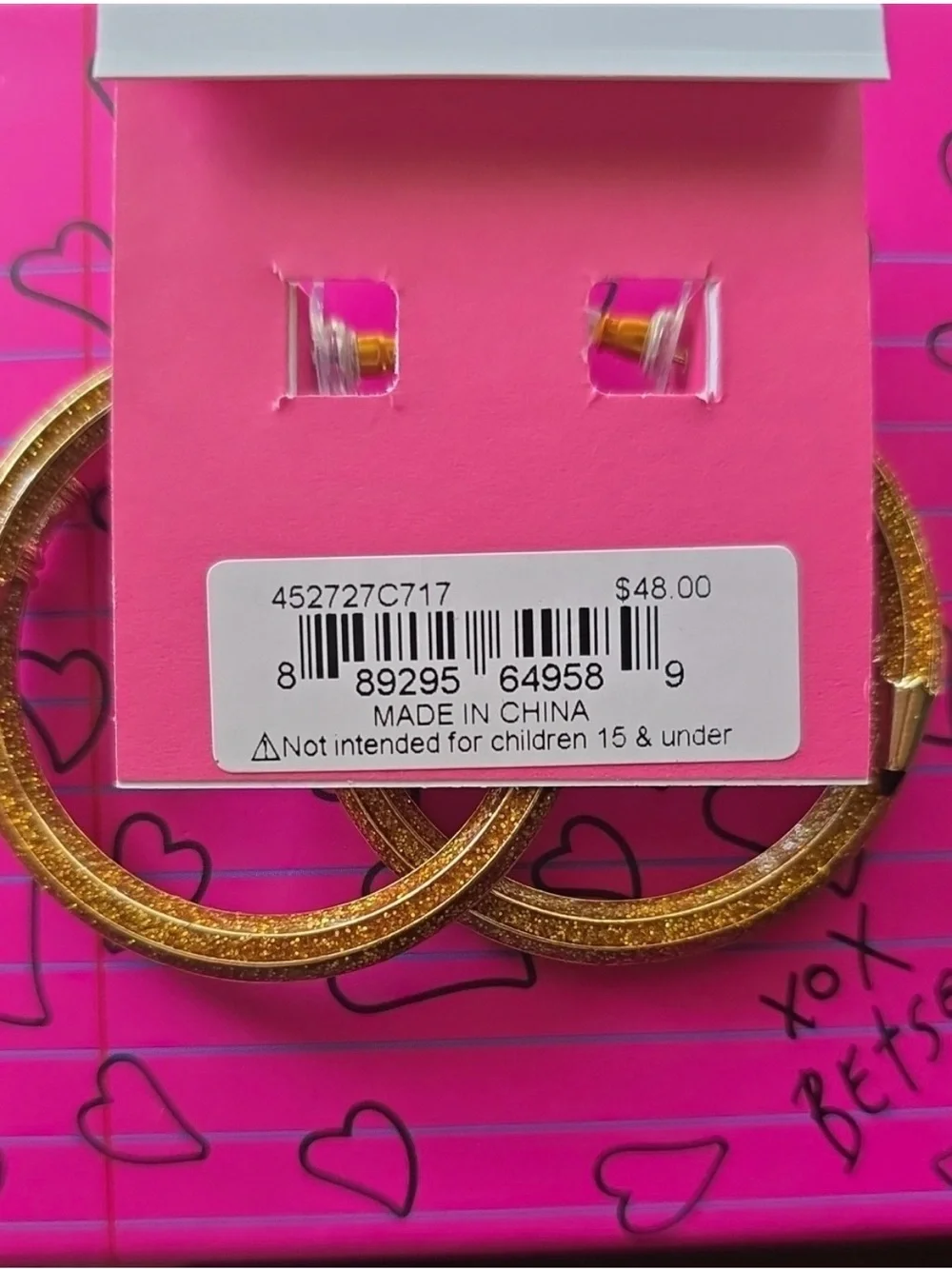 ✨ NIB Betsey Johnson Book Smart Gold Glitter Pencil Hoop Earrings ✨